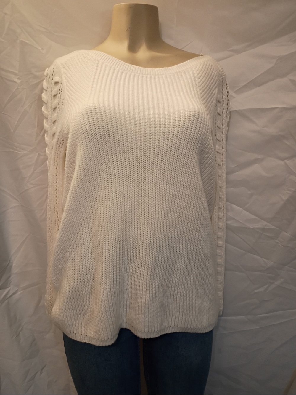 St. John's Bay Ivory Off-Shoulder Open-Stitch Sweater